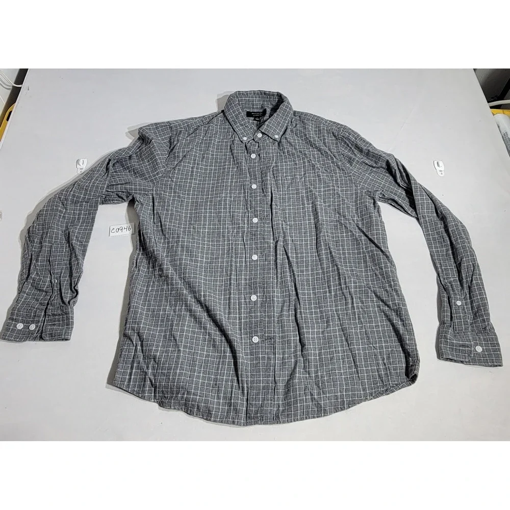 Banana Republic Mens Untucked Fit Grey Grid Cotton Button Down Shirt Large